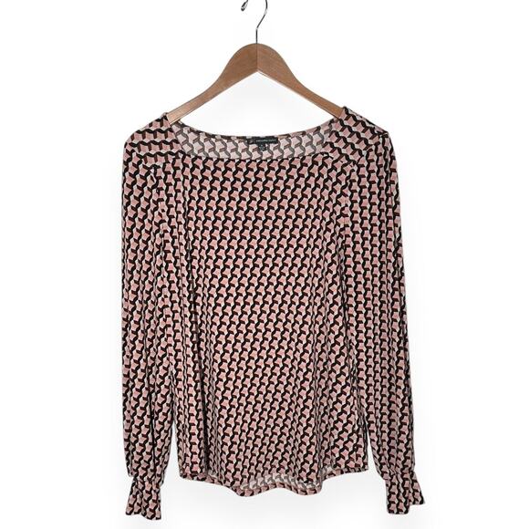 ADRIANNA PAPELL Square Neck Blouse Peasant Top Pink Geometric Work Office - Picture 4 of 9
